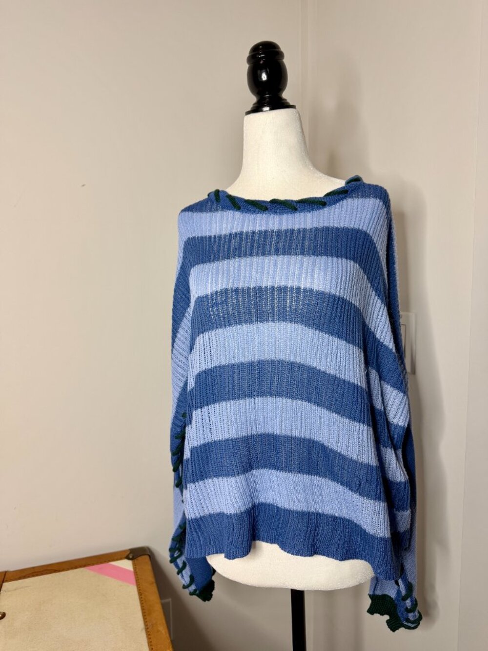 🫐 Papa Vancouver Blue Striped Cotton Knit Sweater S Eclectic Grandpacore